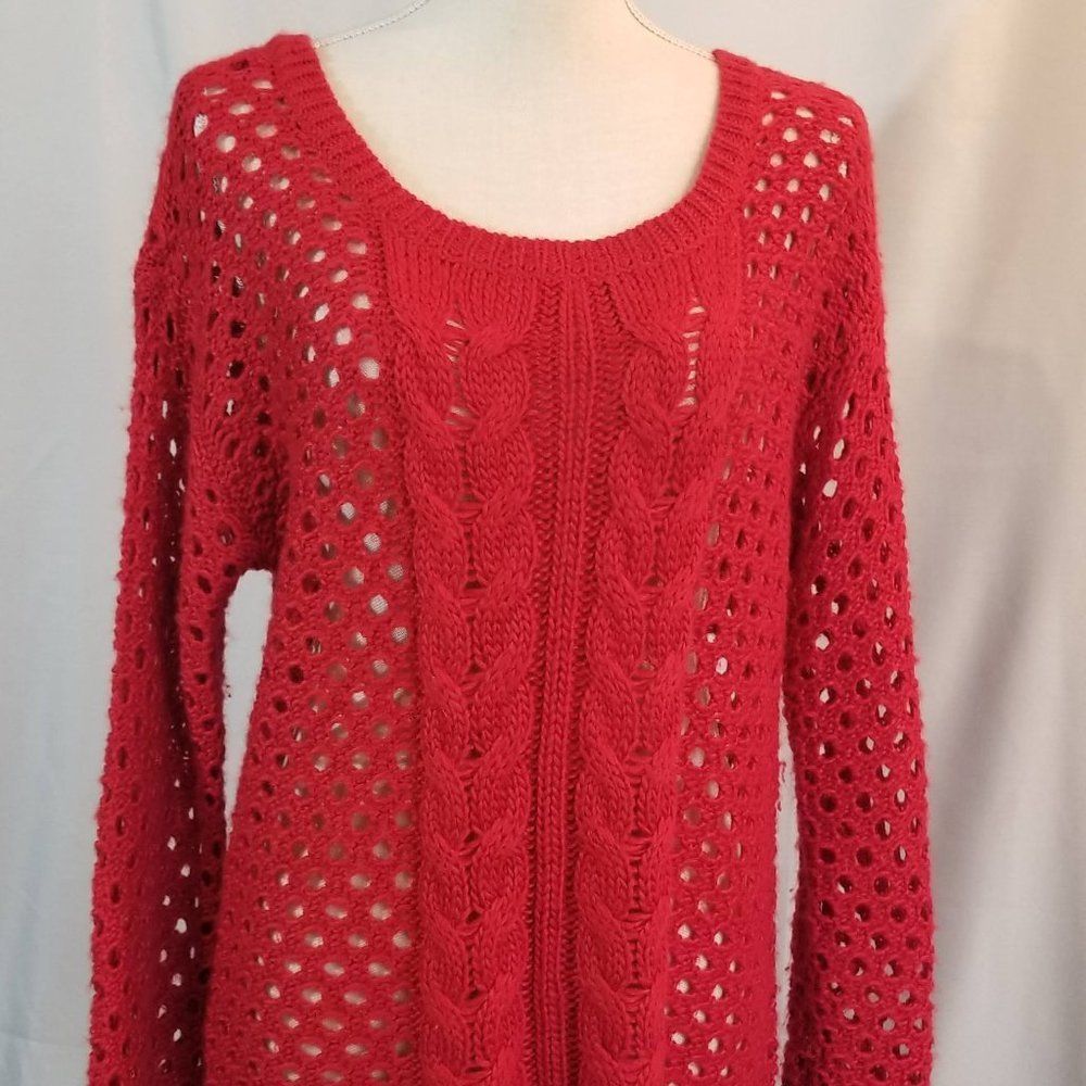 JCP Hi Low Red Open Weave Sweater Size Petite Large